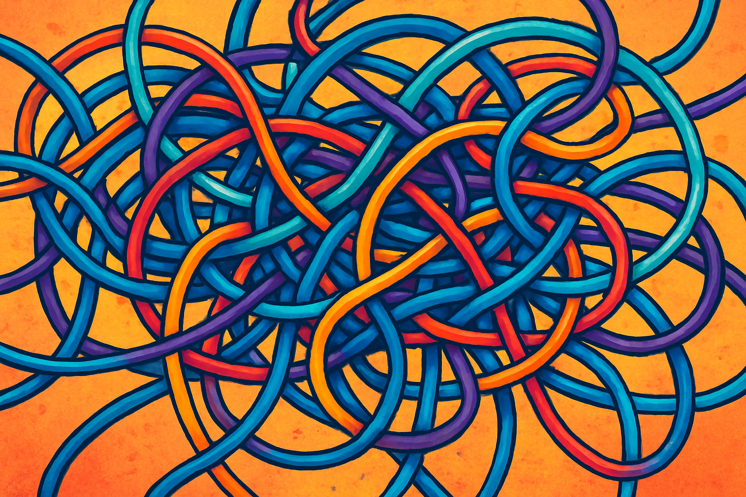 A tangled web of wires represents complex data challenges.