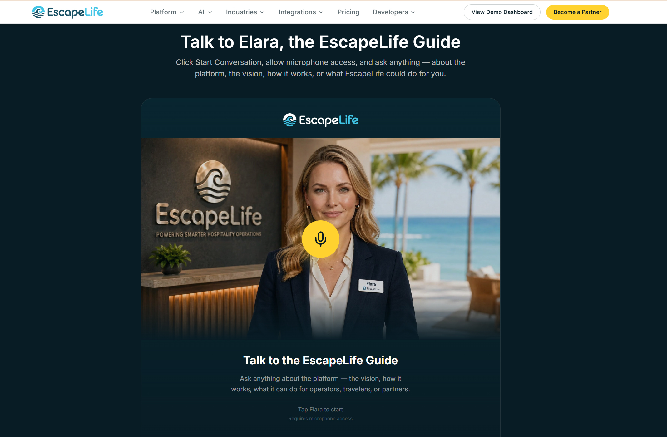 EscapeLife Elara AI concierge